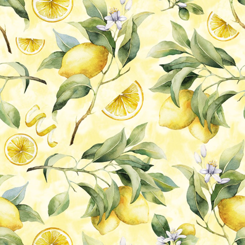 Servietten Papier 33x33cm 3-lagig Zitrone Motiv 20 Stück Produktbild 