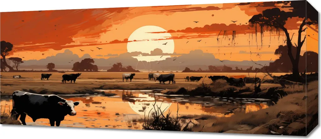 Tableau de Salon Pastorale du soir 70x30 cm pour Ambiance Zen et Zen