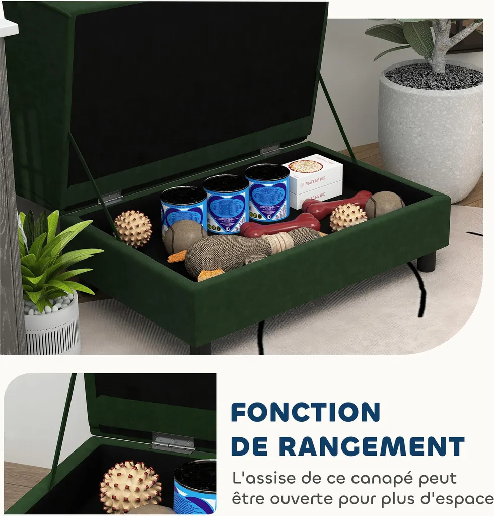 Canapé Chien Confortable Vert avec Coffre et Coussin Lavable 76 cm - 4