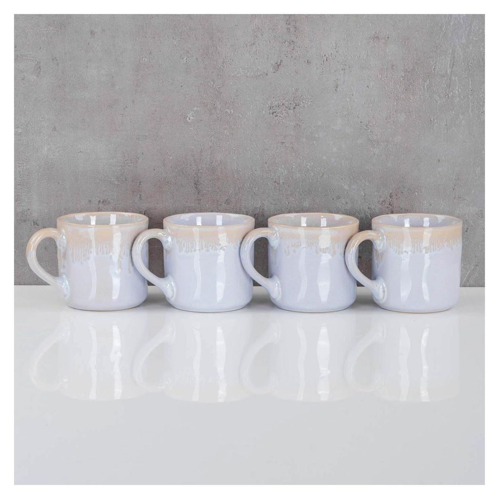 4er Set Steingut Becher 350 ml Grau Kaffeetassen Modernes Design Küche Teetassen