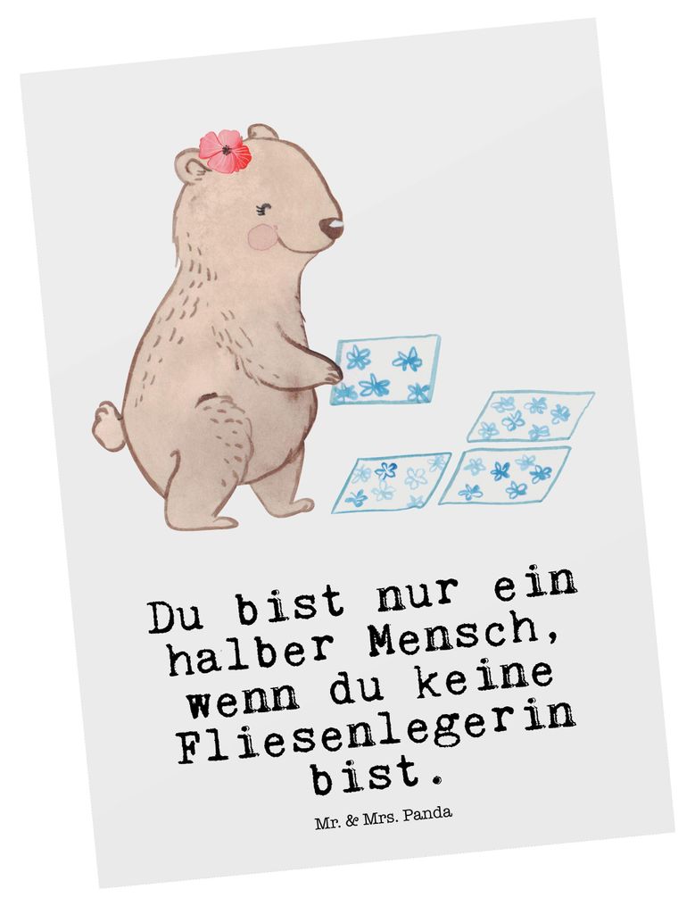 Mr. & Mrs. Panda Postkarte Fliesenlegerin Herz - Weiß - Geschenk, Grußkarte, Handwerk, Lustig, Fotokarte, Postkarten, Ansichtskarte, Beruf, einze...