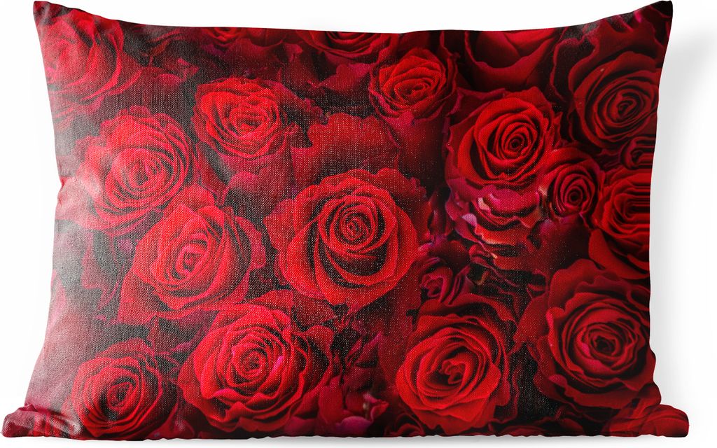 MuchoWow Outdoor Kissen - Blumen - Rosen - Rot - 50x30 cm - Wetterfest - Lounge Kissen - Sofa kissen - Wohnzimmer Dekoration
