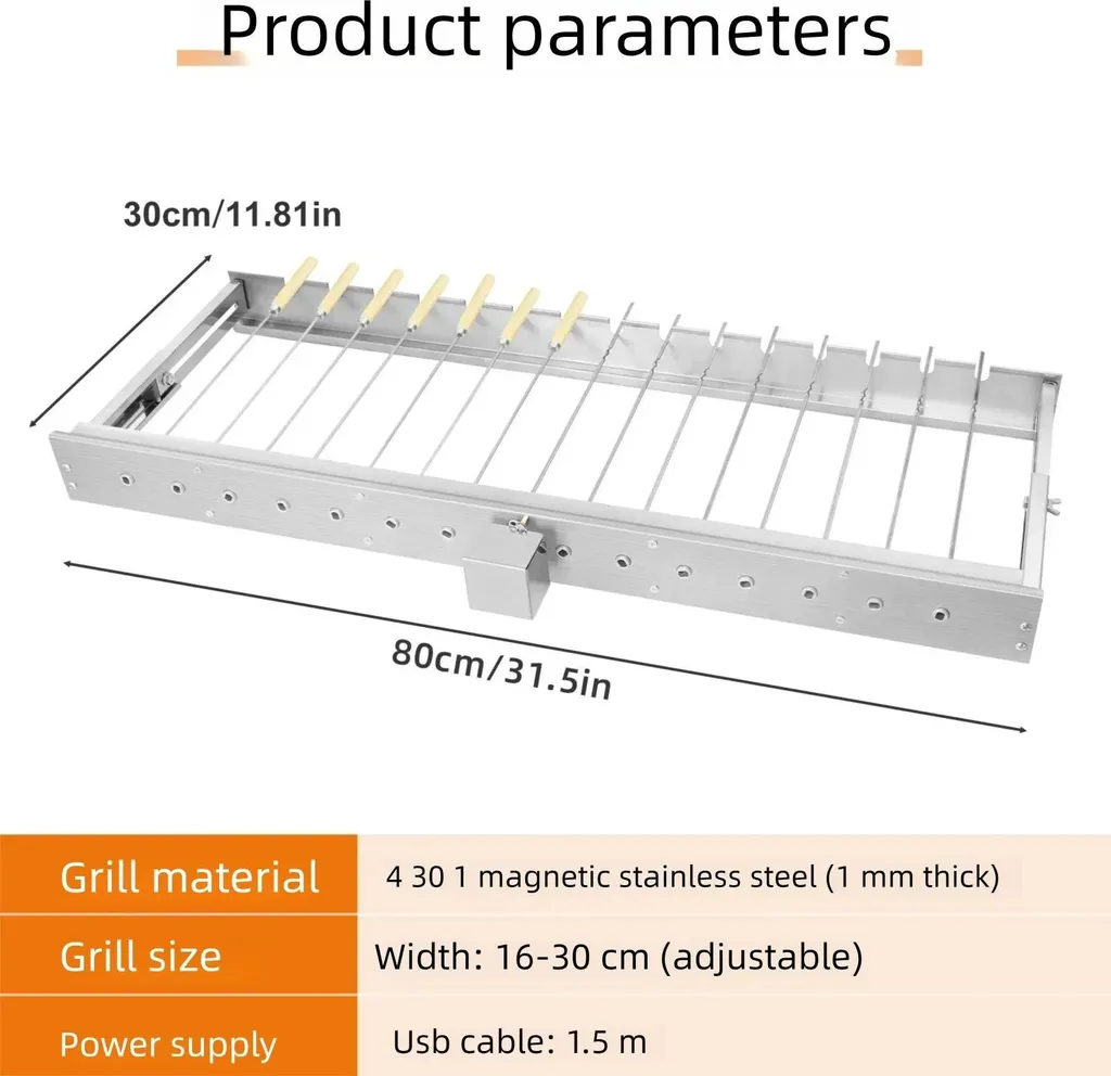 Griglia elettrica, rotazione automatica, larghezza regolabile, lunghezza 80 cm - 2