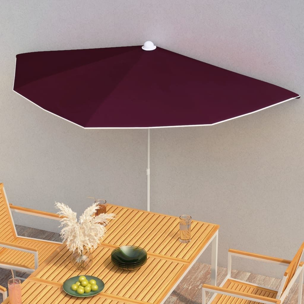 The Living Store Halb-Sonnenschirm mit Mast 180x90 cm Bordeauxrot