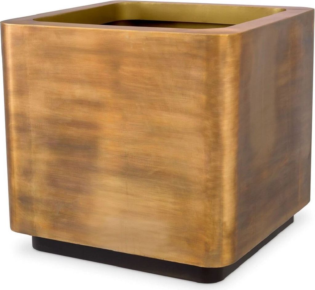 Casa Padrino Luxus Blumentopf Vintage Messing / Schwarz 75 x 75 x H. 70,5 cm - Edelstahl Pflanzentopf - Wohnzimmer Deko - Büro Deko - Deko Accesso...
