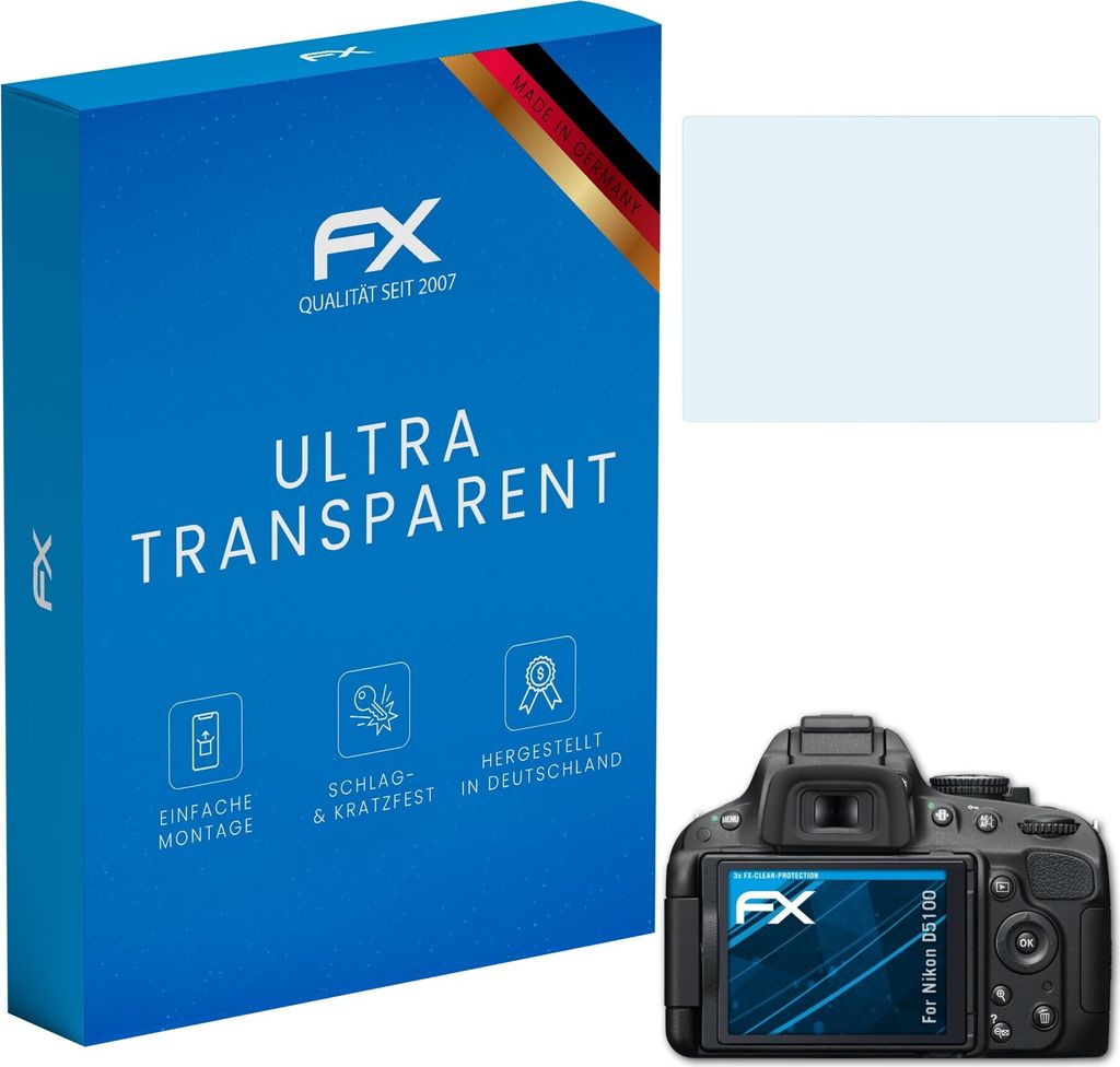 atFoliX FX-Clear 3x Schutzfolie kompatibel mit Nikon D5100 Displayschutzfolie