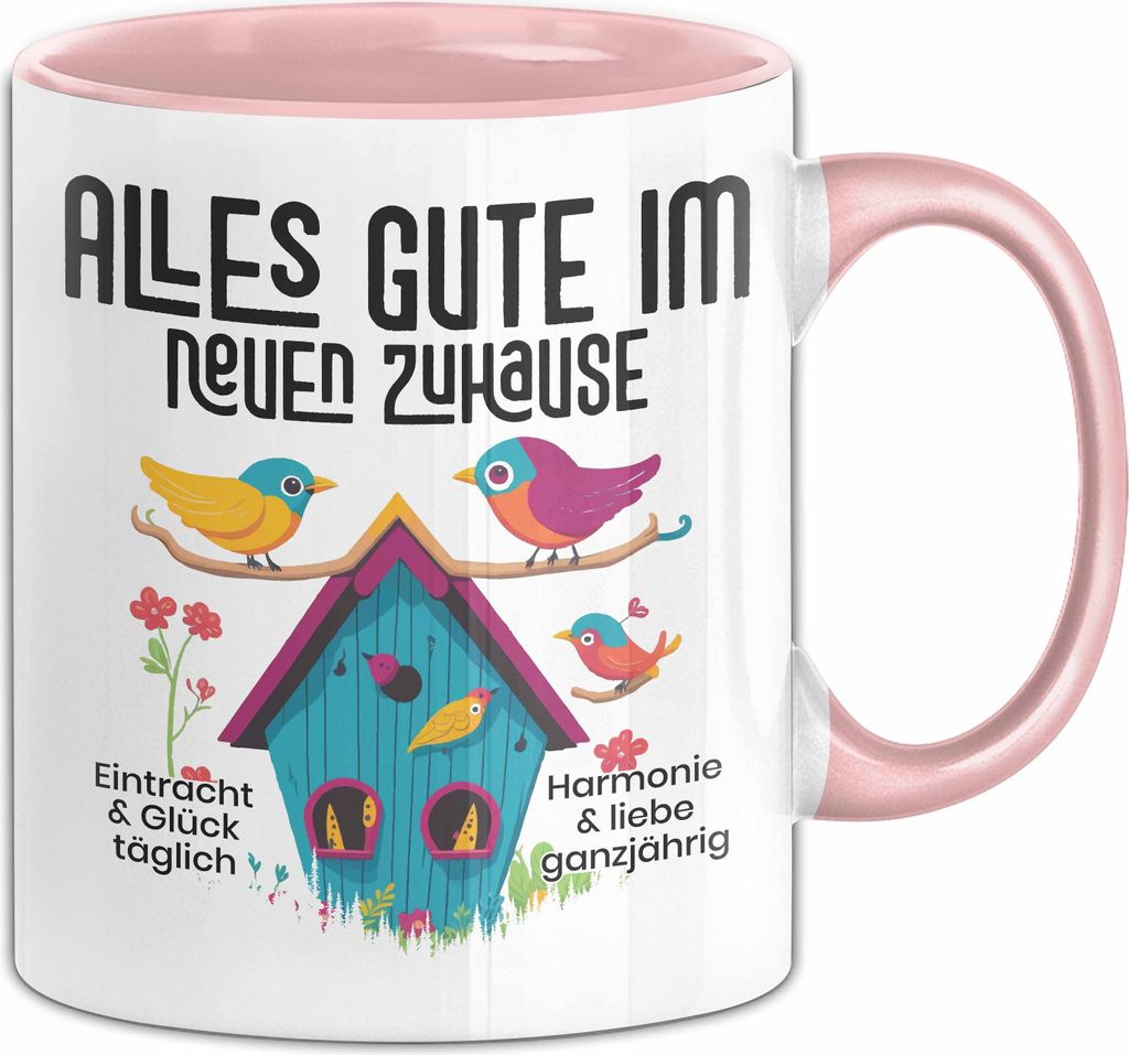 Einzugsgeschenke Wohnung Tasse Neue Nachbarn Geschenkidee Zum Einzug Spruch Kaffee-Tasse Einweihungsgeschnek Alles Gute Im Neuen Zuhause (Rosa)