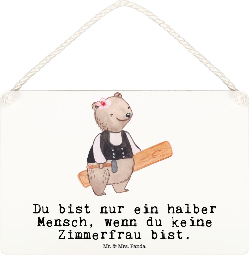 Mr. & Mrs. Panda Schild Zimmerfrau Herz DIN A6 - Weiß - Geschenk, kleine aufmerksamkeit, Holzschild, wandtafel, Türschild, Wandbild Holz