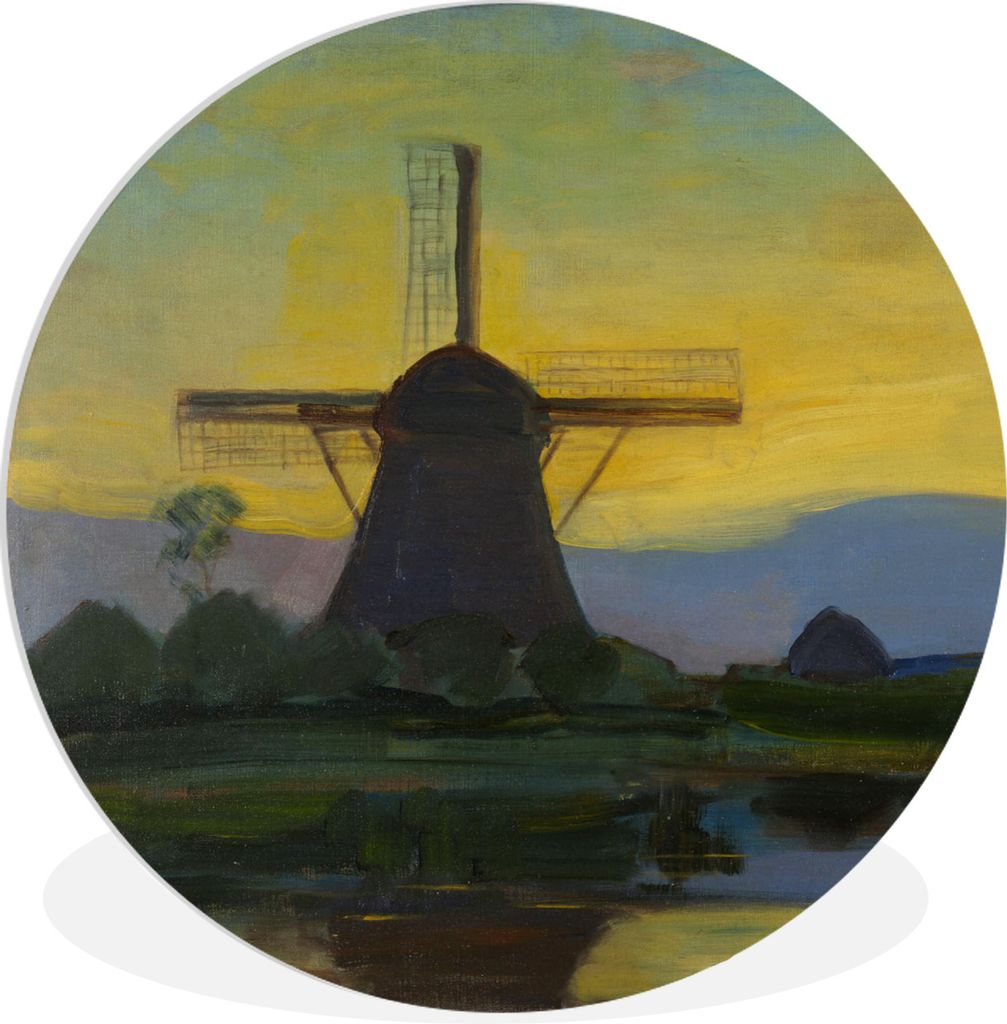 MuchoWow Rundes Wandbild - Runde Bilder Östliche Windmühle - Piet Mondrian Ø 60 cm Kreis Wanddekoration Kunststoff - Wandkreis - Wandschmuck -...