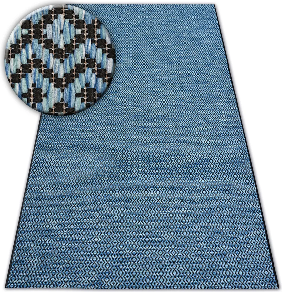 Tapis de Corde Sisal Bleu Design Géométrique Zigzag Loft 80x150 cm