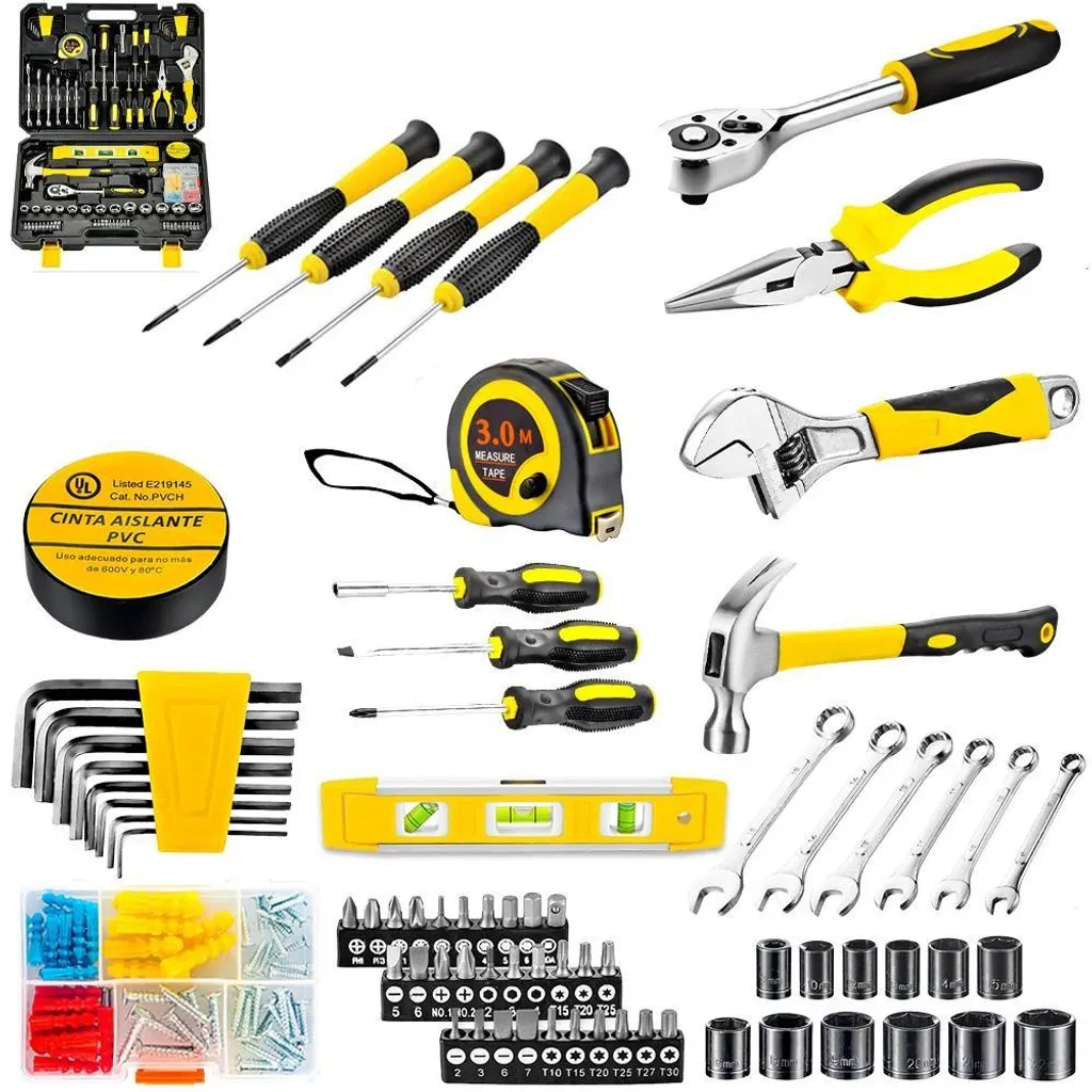 Jeu d'outils à main combinés 108 pièces en acier pour bricolage - Vert
