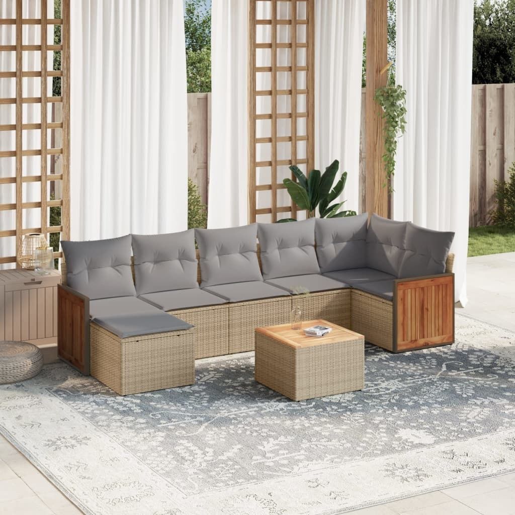 Möbel 8-tlg. Garten-Sofagarnitur mit Kissen Beige Poly Rattan - Gartenmöbelgarnituren 3260281
