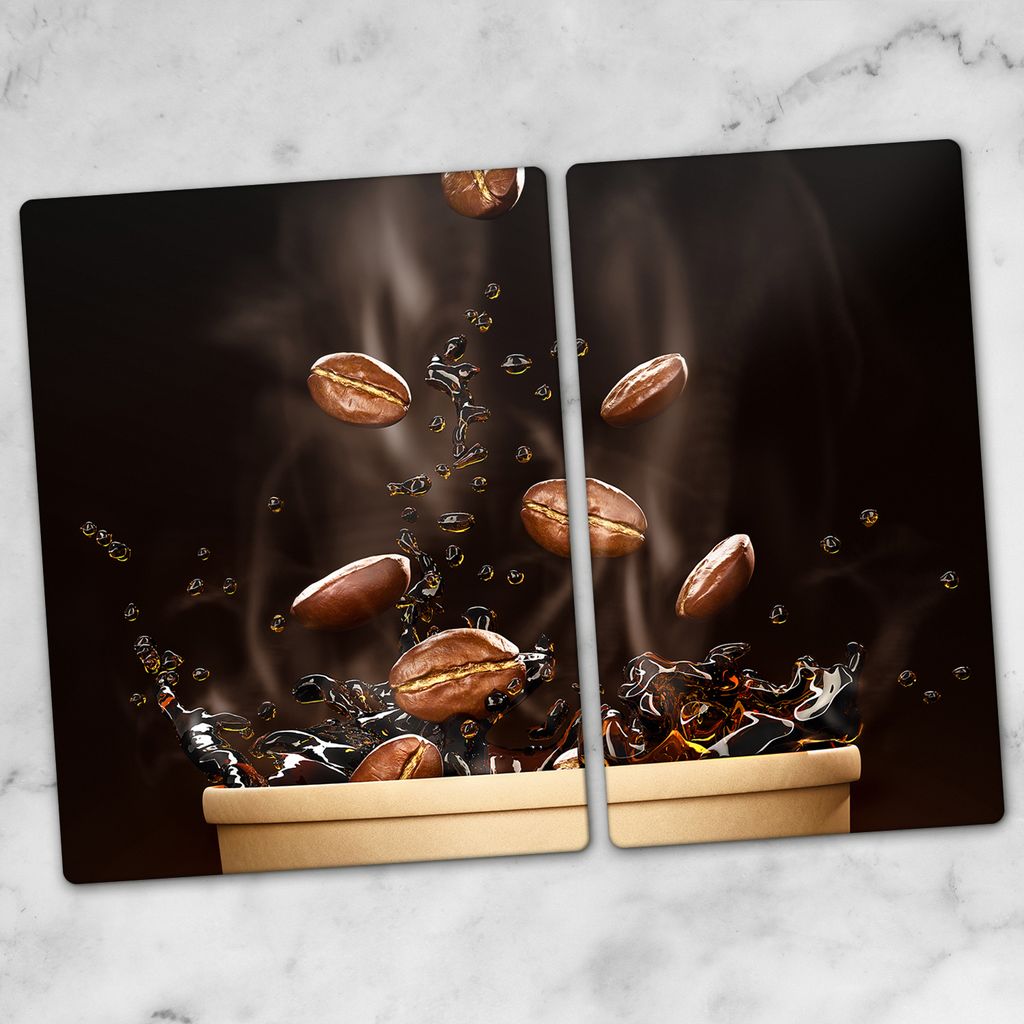 Glas-Herdabdeckplatten Glaskeramikkochfeld-Abdeckung Spritzschutz Schneidebrett Zweiteilige Glas 70x52 Kaffeebohnen Kaffee