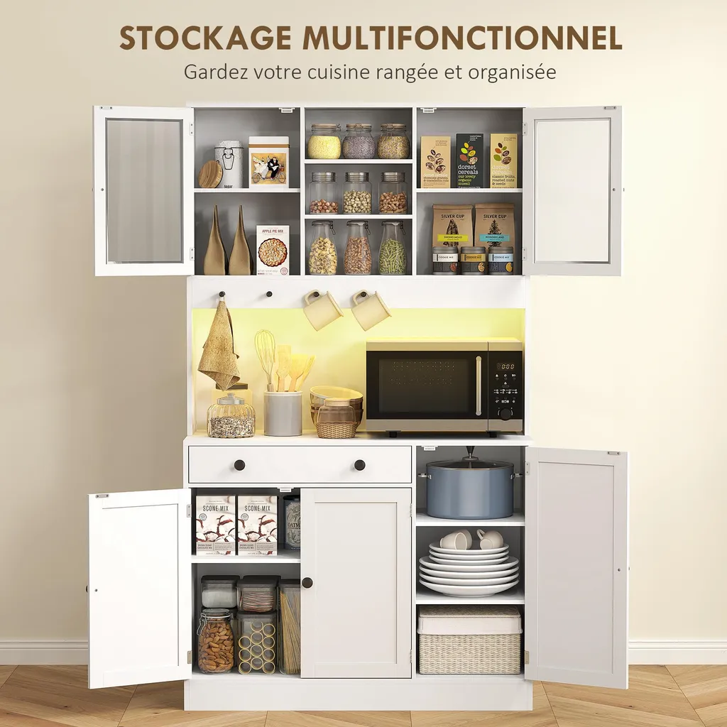 Buffet Cuisine avec Multiprise Intégrée et Éclairage LED Télécommandé