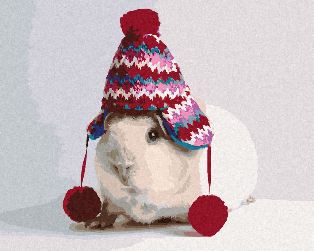 Zuty - Malen nach Zahlen - MEERSCHWEINCHEN MIT WEIHNACHTSMÜTZE, 40x50 cm, mit Keilrahmen (bereits gespannt)