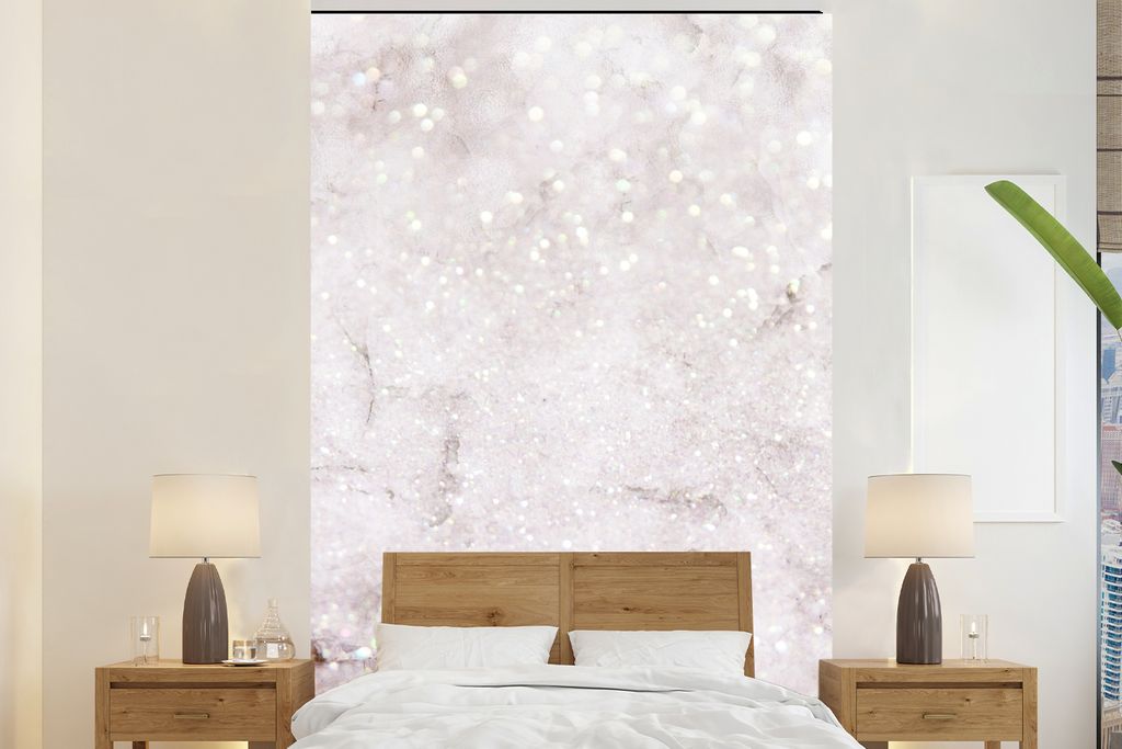MuchoWow Fototapete für Wohnzimmer oder Schlafzimmer Wandtapete Vinyl Motivtapete Marmor - Glitzer - Rosa - 180x280 cm - Wallpaper