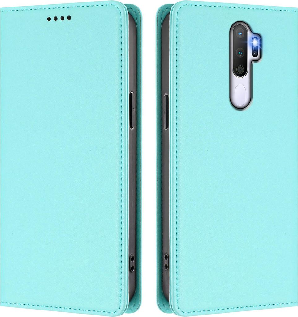 Handyhülle für Oppo A9 2020/ A5 2020, Kunstleder Klapphülle Stoßfeste Magnetische Hülle mit Ständer Türkis