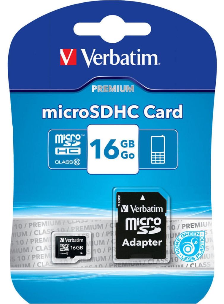 Verbatim Premium 16GB MicroSDHC Class 10 + Adapter - Black Produktbild 