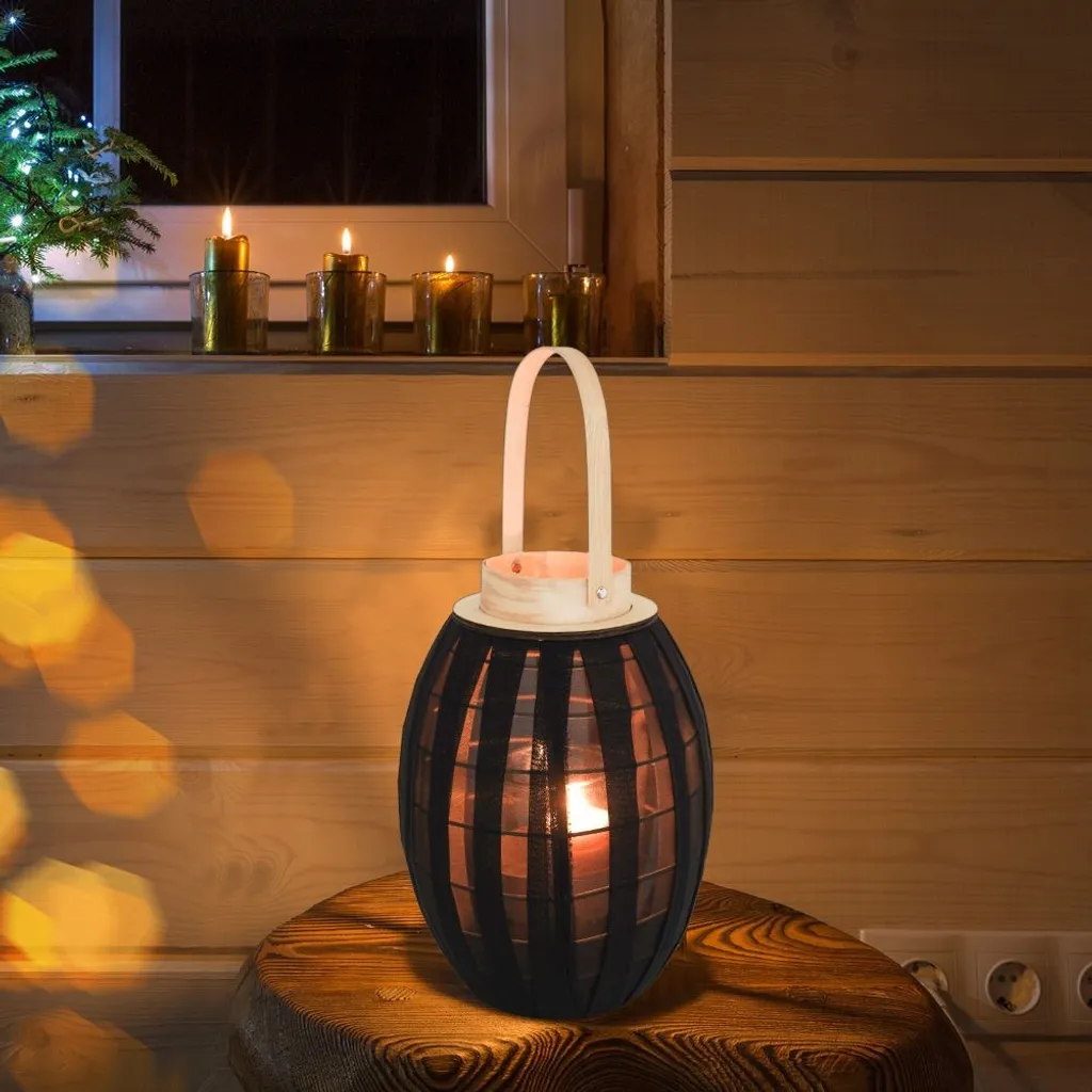 Lanterne de jardin noire avec insert en verre décoratif - 34x22 cm