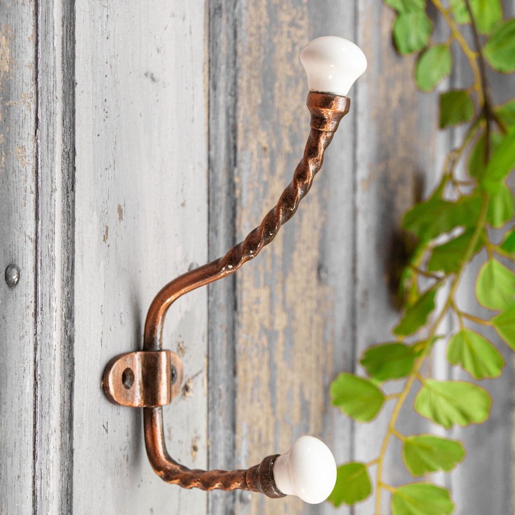 Kleiderhaken, verziert, Porzellan | Eisen, Rot, weiß | H 17,5 x B 5,5 cm