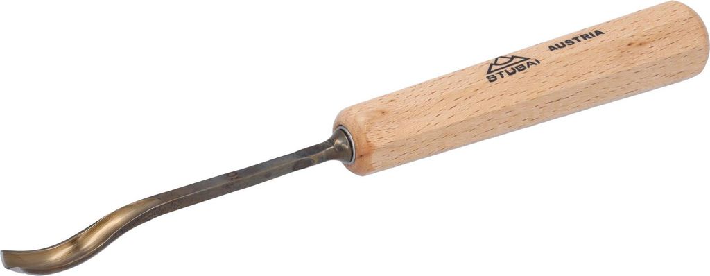 STUBAI Stemmeisen Stechbeitel Serie 52 - Form 30 | Gekröpftes Hohleisen 8 mm, mit Holzgriff, für Figurenarbeiten, Darstellung von welligem Haar u...