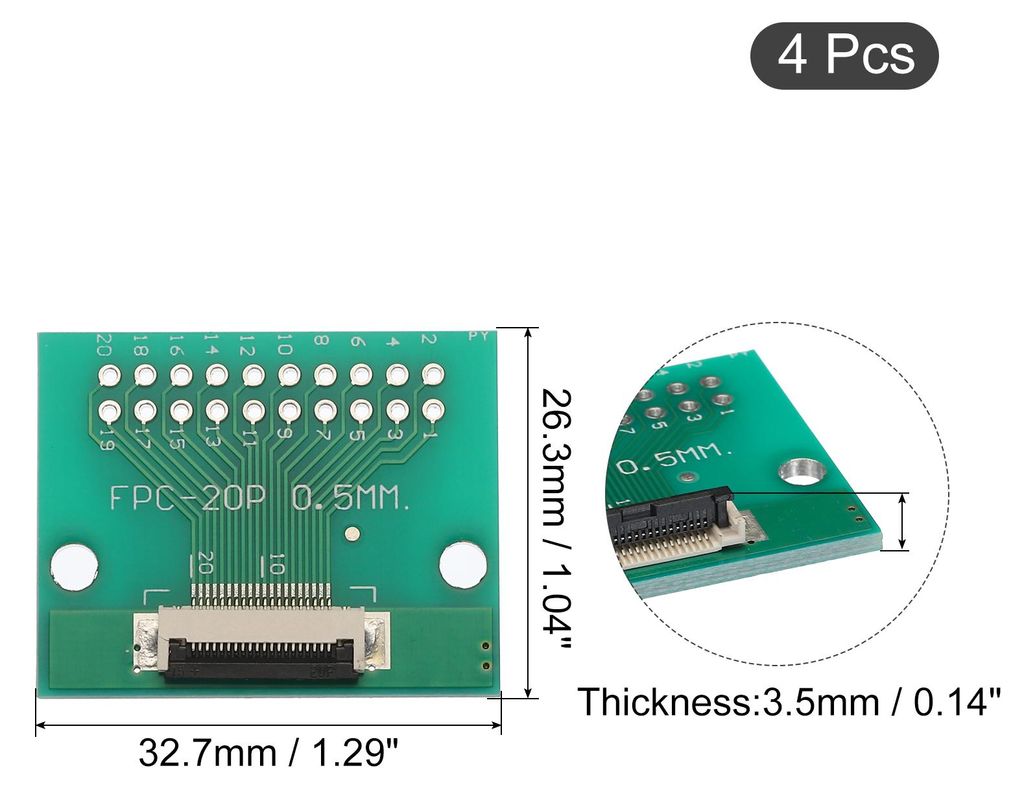 4 Stš¹ck FPC FFC PCB Konverterplatine 20P 0,5 mm auf der Steckseite, 1,0 mm auf der Rš¹ckseite, zu DIP 2,54 mm fš¹r LCD 3D Drucker Kamera DVD TV