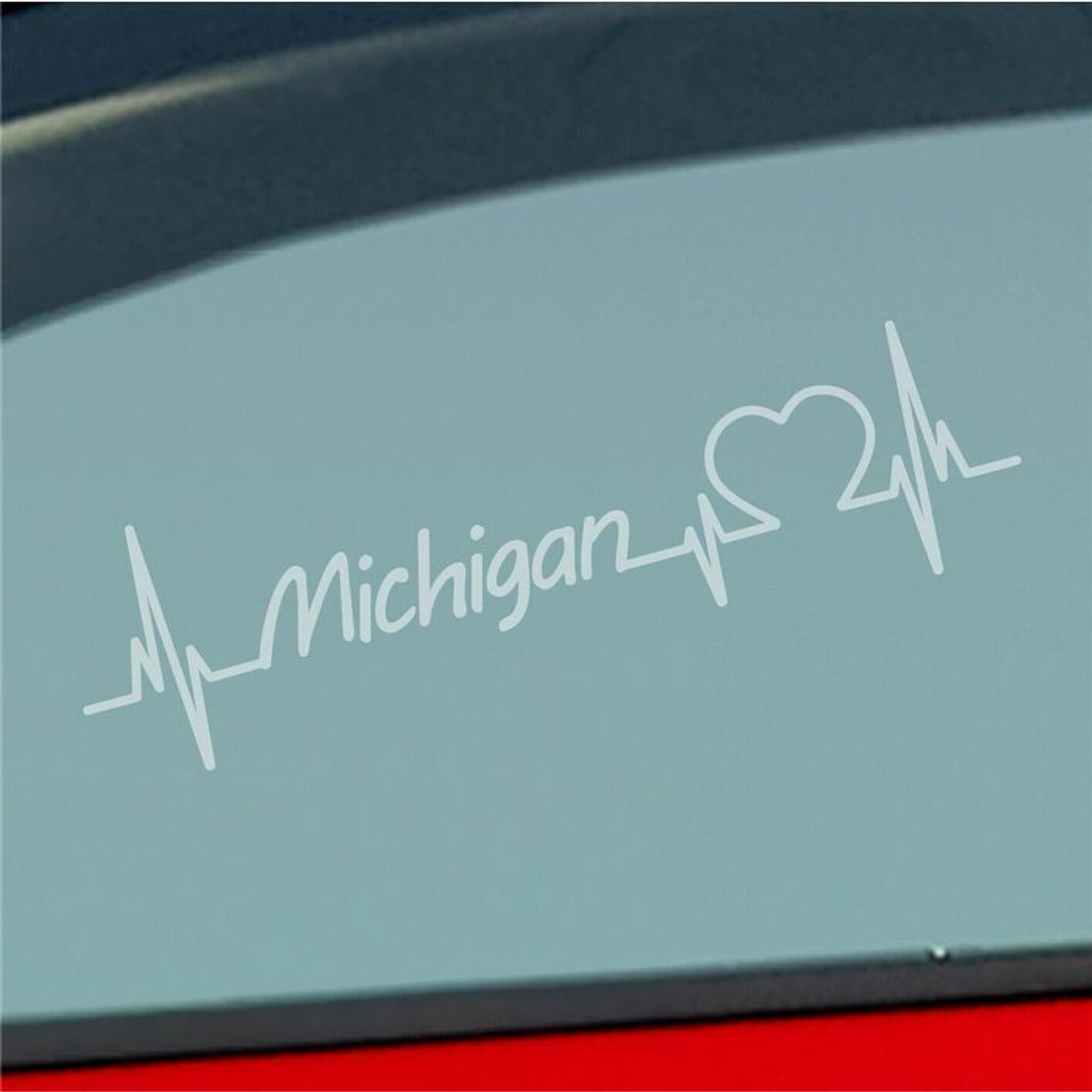 Auto Aufkleber Michigan Herz Herzschlag 19x5 cm Milchglas Sticker Heckscheibenaufkleber