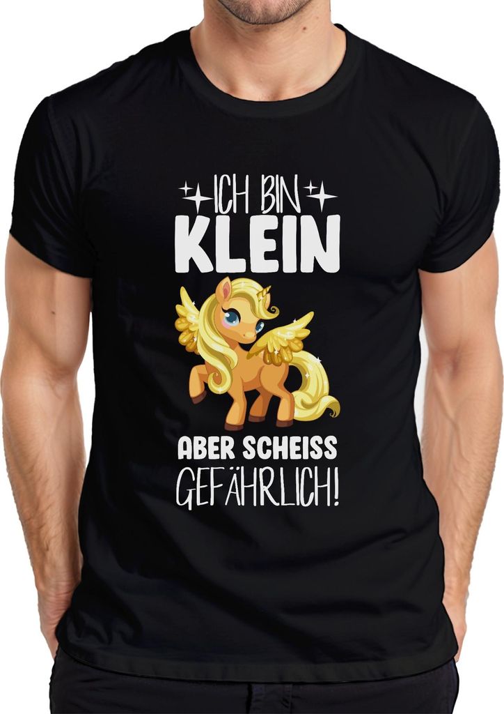 Ich bin klein aber gefährlich! Einhorn Fantasy Mädchen Humor Herren T-Shirt, Schwarz, L