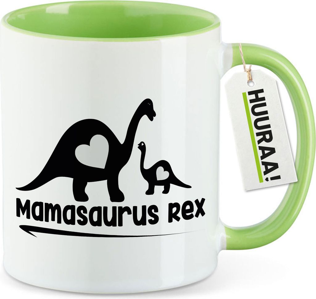 Huuraa Kaffeetasse Mamasaurus Rex Dinosaurier 330ml Grün Keramik Kaffeebecher Geschenkidee