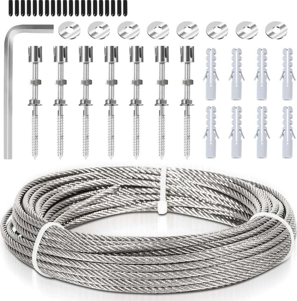 Hengda 12M Rankhilfe Edelstahl Unterstützung für Kletterpflanzen, komplettes Drahtseil Stahlseil Set mit Wandhalterung und Seildurchmesser 3 mm