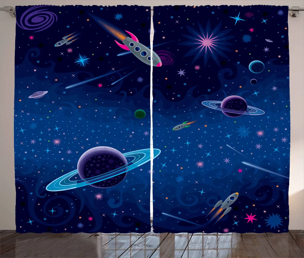 Rideau de salon Space Orbit Galaxy ABAKUHAUS Indigo Noir - 280 x 225 cm