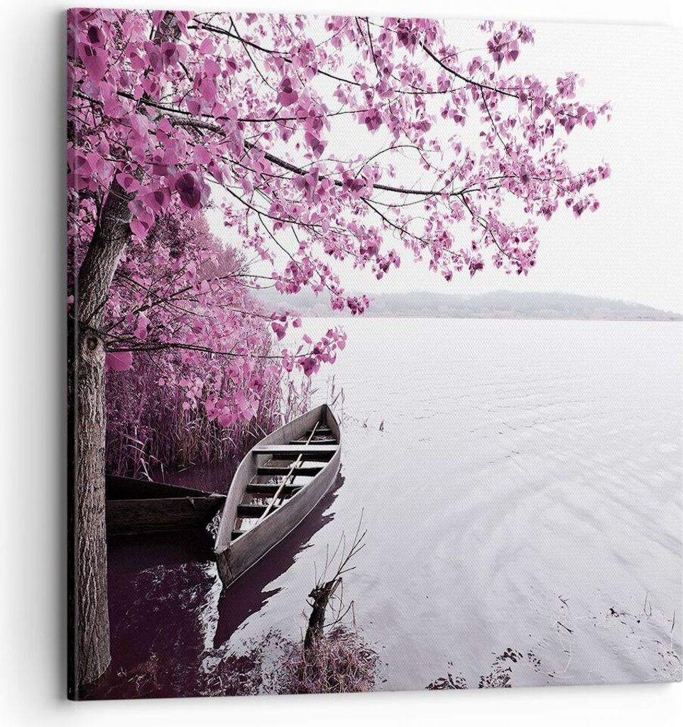 Bild auf Leinwand - Leinwandbild - Einteilig - See Rosa Bäume - 70x70cm - Wand Bild - Wanddeko - Wandbilder - Leinwanddruck - Bilder - Wanddekorat...