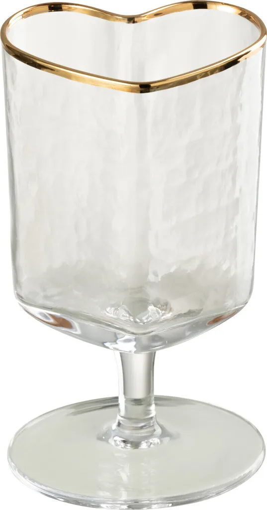Verre à vin décoratif avec cœur doré J-Line en cristal transparent chic