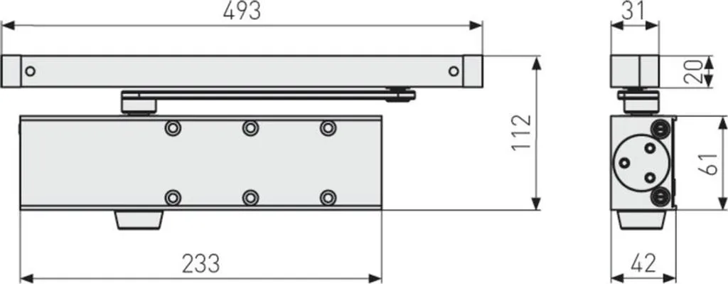 Ferme-porte Alu Bras Glissière Design Compact pour Porte de 60kg