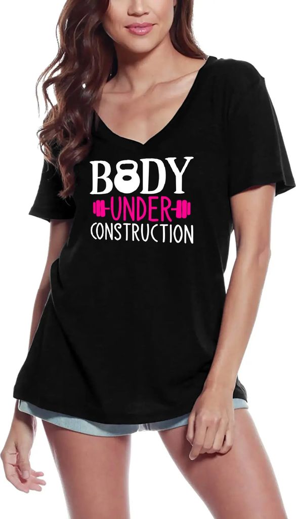 Damen Grafik T-Shirt V-Ausschnitt Karosserie im Bau – Body Under Contruction – Öko-Verantwortlich Vintage Jahrgang Kurzarm Lustige Druck Gebur...