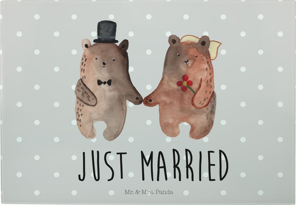 Mr. & Mrs. Panda Servierplatte Bär Heirat - Grau Pastell - Geschenk, Schneidebrett, Vesperplatte, Verheiratet Heirate Hochzeit Hochzeitsgeschenk H...