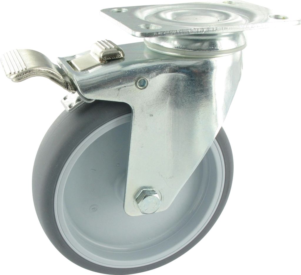 Apparaterollen Lenkrolle mit Feststeller Ø150mm TPE Gummi Anschraubplatte