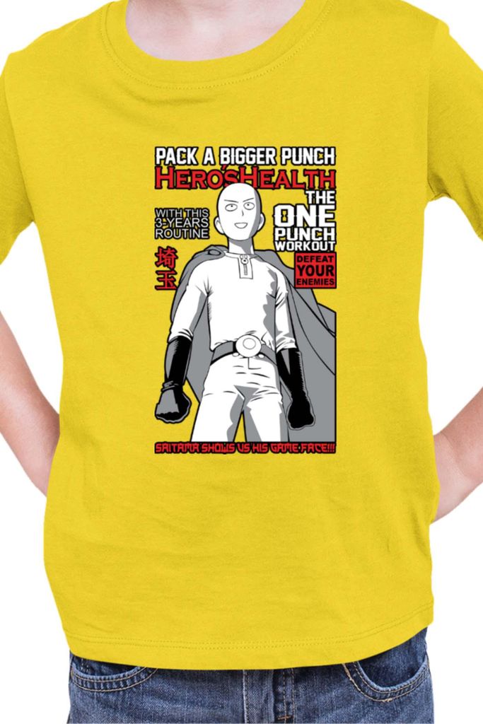 Kinder T-Shirt Manga Japan Anime Comics Animation One manga Punch Anime Man 048, 7-8 Jahr - 128 / Gelb