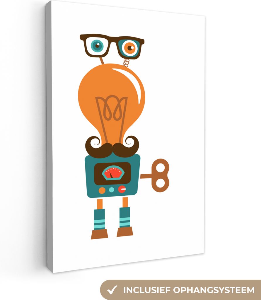 OneMillionCanvasses - Leinwandbilder - 90x140 cm, Roboter - Brille - Schnauzbart - Kinder - Jungen, Wandbilder Kunstdruck Wanddekoration - Wandsc...