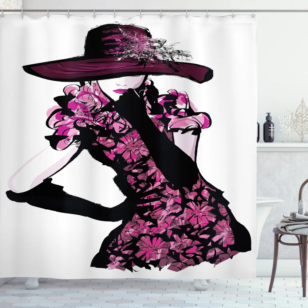 Tenda Da Doccia Gotica Con Rosa Rossa E Ragnatela – Motivo Floreale Vintage Viola, Tessuto 183x183 Cm Con 12 Ganci