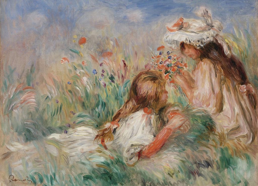 Poster 18x13cm Mädchen im Gras, Pierre-Auguste Renoir für das Wohnzimmer