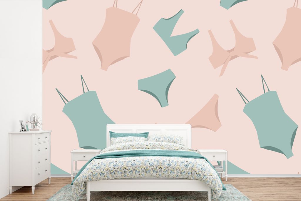MuchoWow Fototapete für Wohnzimmer oder Schlafzimmer Wandtapete Vinyl Motivtapete Sommer - Bademode - Pastell - 600x400 cm - Vinyltapeten