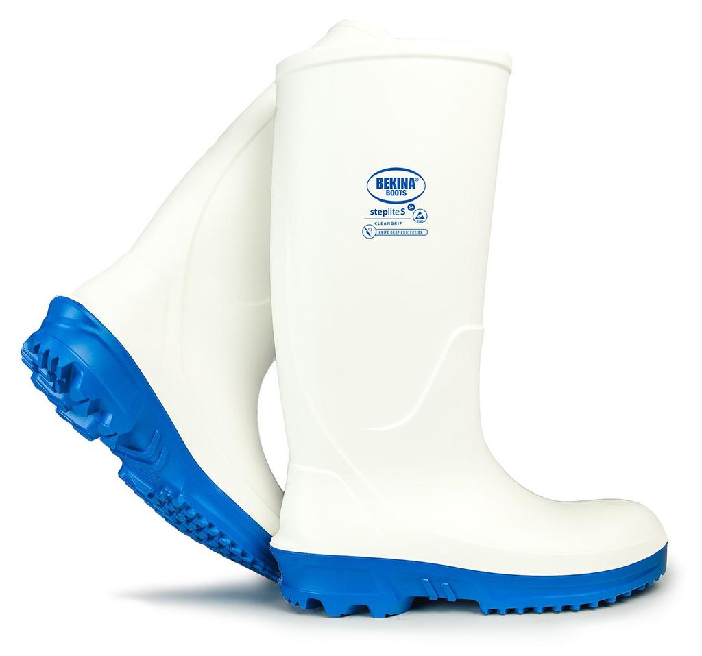 Bekina Boots StepliteS CleanGrip Stiefel S4 weiß/blau nach EN ISO 20345:2022 S4 ESD SR Größe 43
