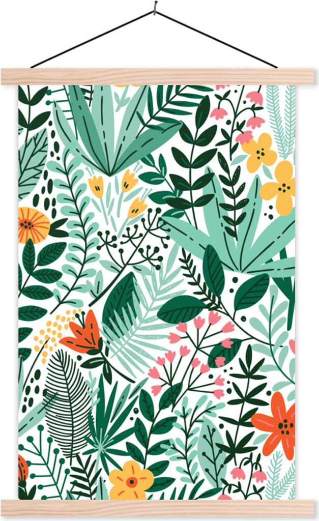 MuchoWow Textilposter Sommer - Natur - Muster 120x180 cm mit holzfarbenen Rahmen - Textil-Plakat