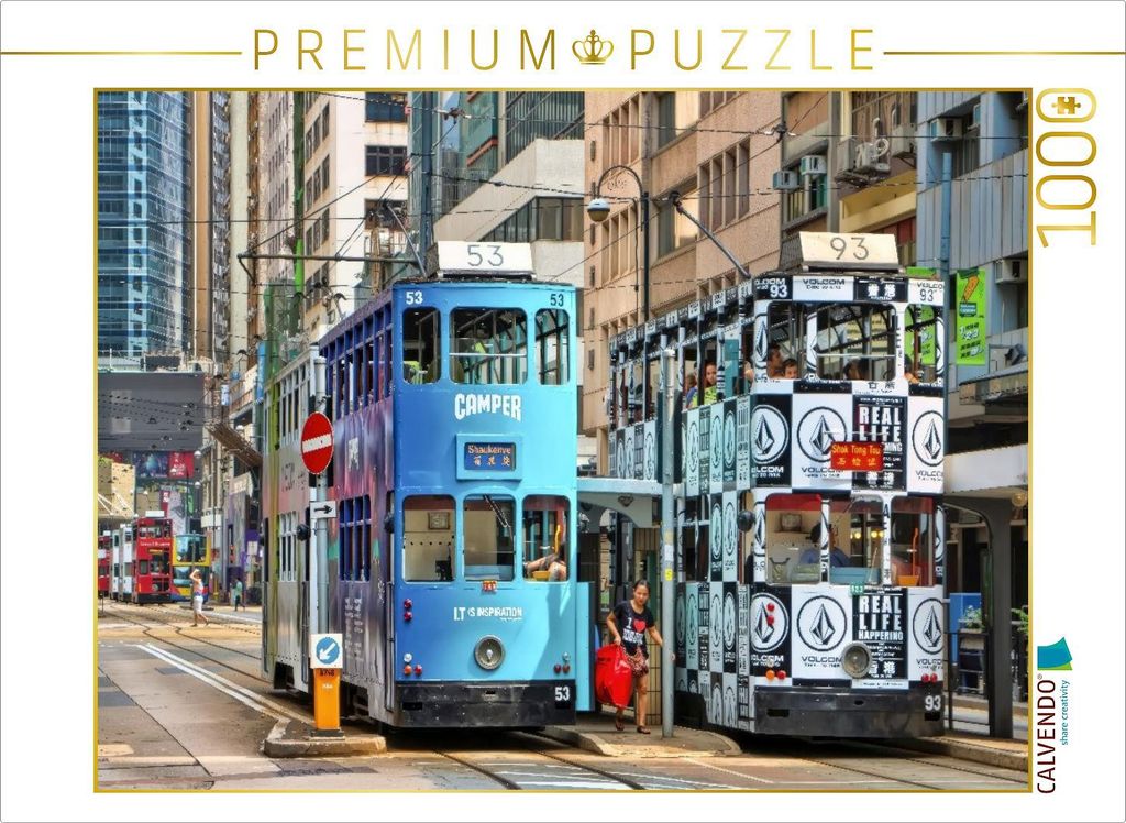 CALVENDO Puzzle Ikonische Doppelstockstraßenbahnen in Hongkong, einige der wenigen weltweit, die ausschließlich mit Doppelstockwagen betrieben we...