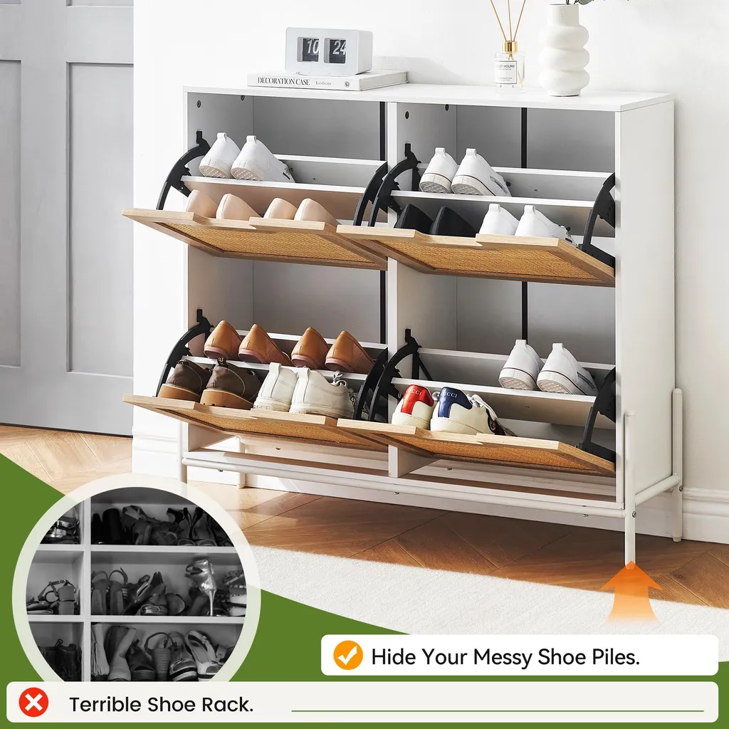 Tiroir à chaussures blanc anti-odeur en rotin - Solution gain de place 4p - 6