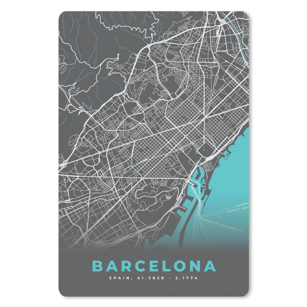 MuchoWow Mauspad Mousepad Barcelona - Blau - Karte - Stadtplan 40x60 cm - Mousepads - Maus Mat - Pad - Mausunterlage - Schreibtisch Accesoire