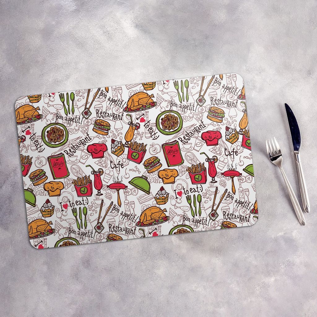Tischset 6x45x30 cm Platzset Tischmatte Platzmatte Untersetzer - lebensmittel hamburger pommes