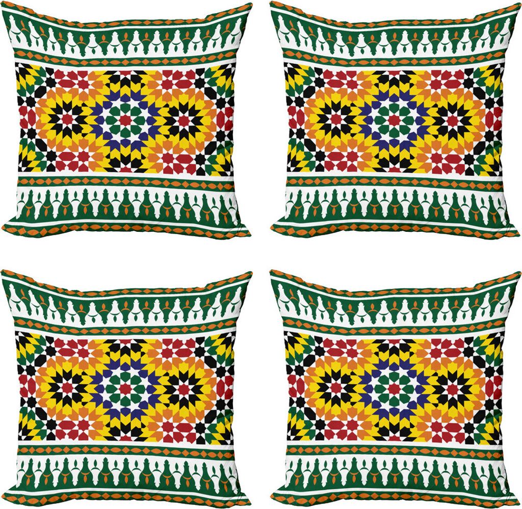 ABAKUHAUS marokkanisch Kissenbezug Set (4 Stück), vibrant Pattern, Moderner Doppelseitiger Digitaldruck, 45 cm x 45 cm, Grün Gelb