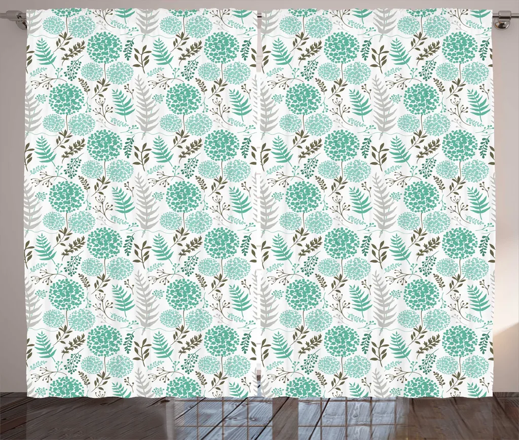 Grand Rideau Botanique Multicolore avec Crochets, Tissu Rustique Chic